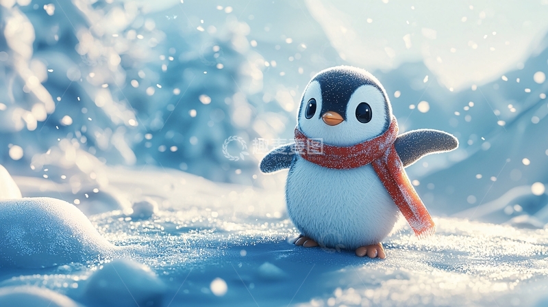 高清大图下载【趣麦麦图】可爱企鹅雪地玩耍