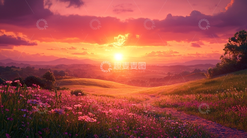 高清大图下载【趣麦麦图】唯美日落田园风光