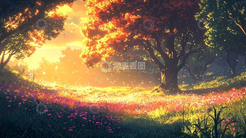 高清大图下载【趣麦麦图】阳光森林花海