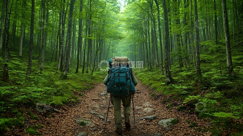 高清大图下载【趣麦麦图】徒步旅行者森林小路