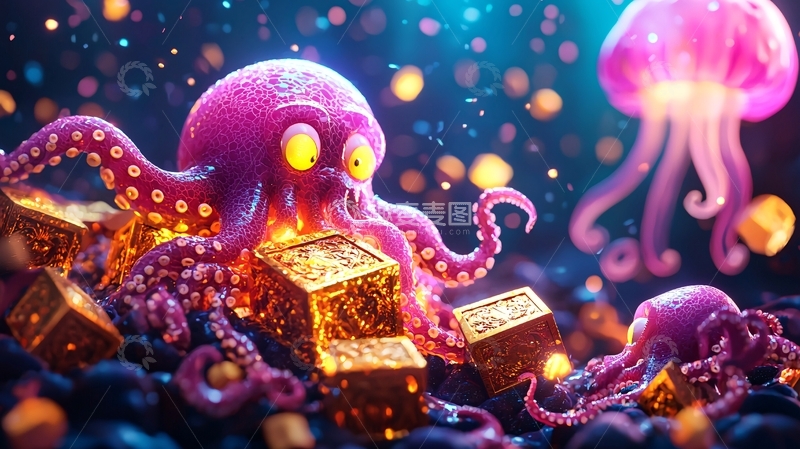 高清大图下载【趣麦麦图】梦幻深海章鱼宝藏