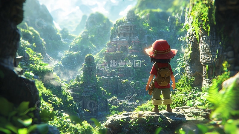 高清大图下载【趣麦麦图】山谷中眺望远方的孩童