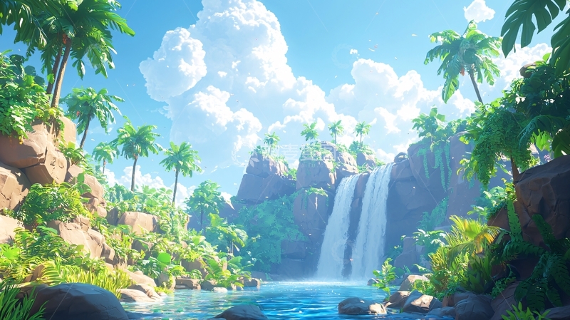 高清大图下载【趣麦麦图】热带雨林瀑布风景