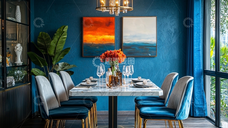 高清大图下载【趣麦麦图】蓝色调高级餐厅