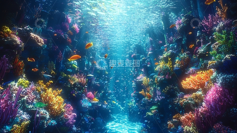 高清大图下载【趣麦麦图】海底珊瑚礁鱼群景象