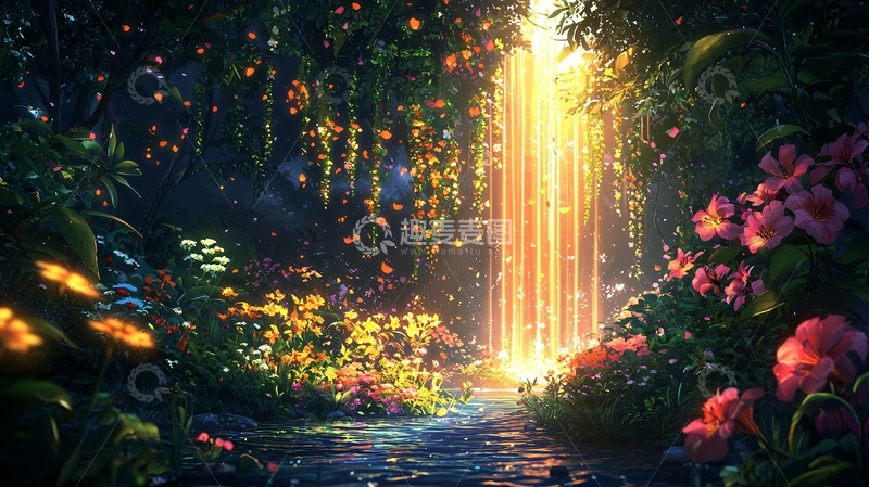 高清大图下载【趣麦麦图】梦幻森林瀑布