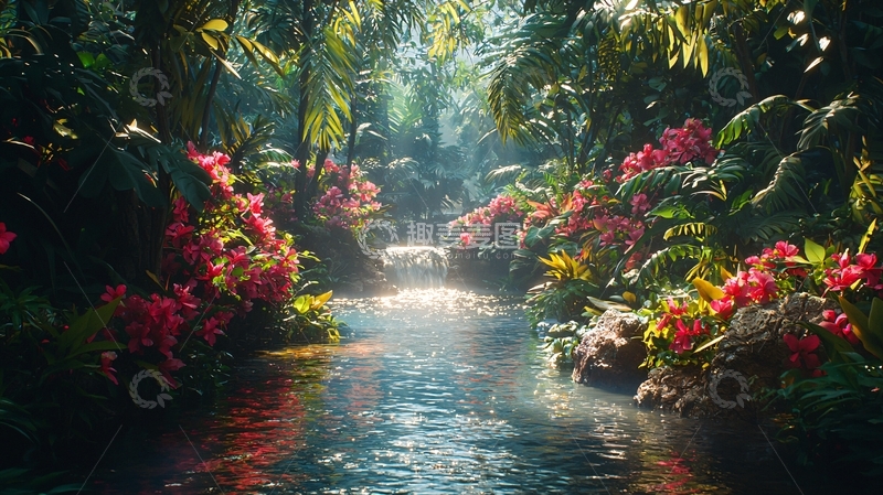 高清大图下载【趣麦麦图】热带雨林溪流