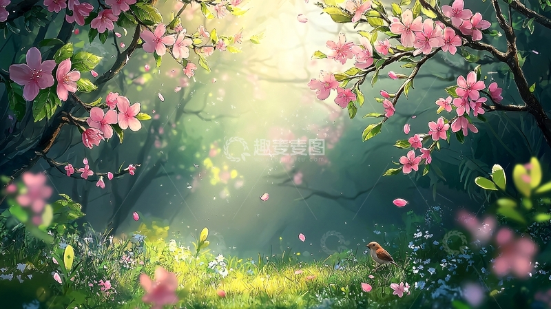 高清大图下载【趣麦麦图】梦幻粉色花海森林