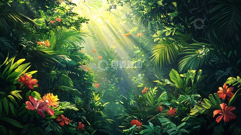 高清大图下载【趣麦麦图】热带雨林阳光透过树叶