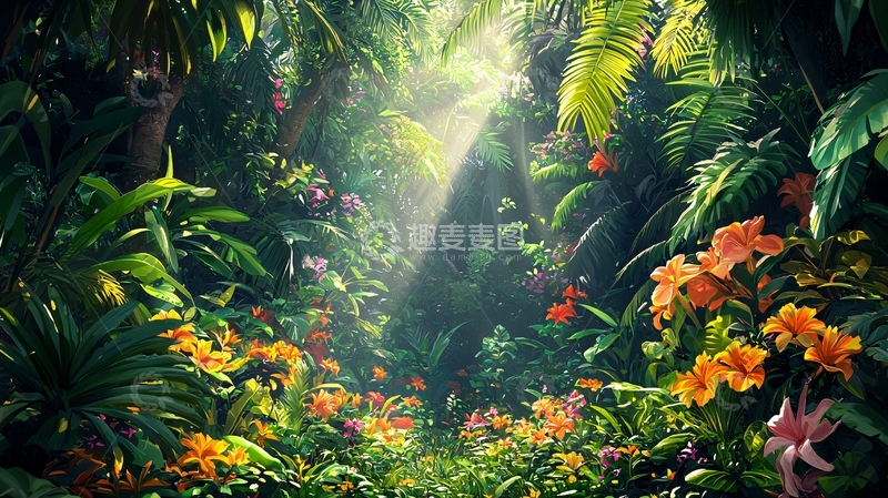 高清大图下载【趣麦麦图】热带雨林阳光透过树叶