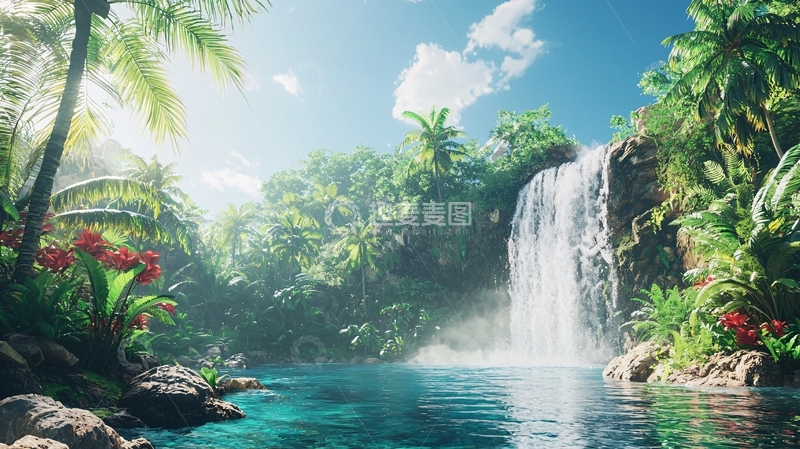 高清大图下载【趣麦麦图】热带雨林瀑布