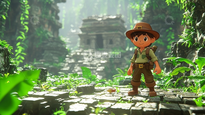 高清大图下载【趣麦麦图】丛林探险家卡通人物