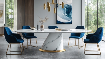 现代轻奢大理石椭圆餐桌