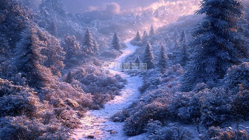 高清大图下载【趣麦麦图】雪山森林小路