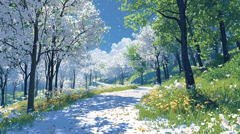 高清大图下载【趣麦麦图】冬日暖阳下的雪地小路