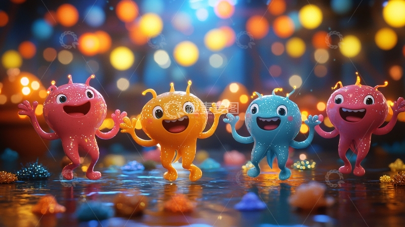 高清大图下载【趣麦麦图】彩色小怪兽跳舞