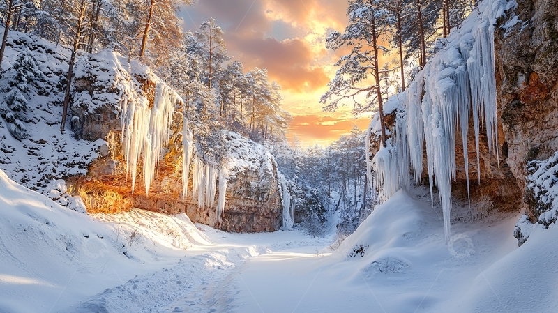 高清大图下载【趣麦麦图】冬季峡谷冰雪景观