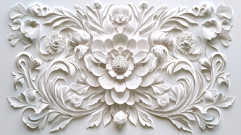 高清大图下载【趣麦麦图】白色花卉浮雕图案