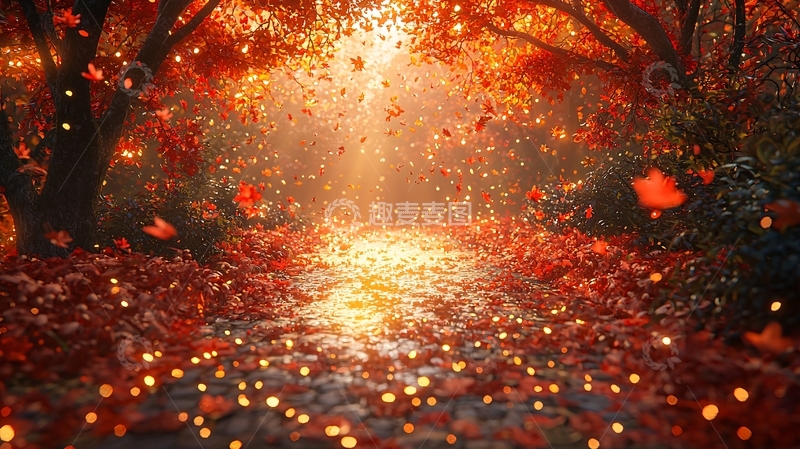 高清大图下载【趣麦麦图】秋日红叶小路