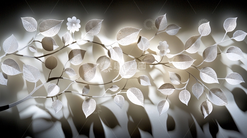 高清大图下载【趣麦麦图】白色树叶枝条创意艺术