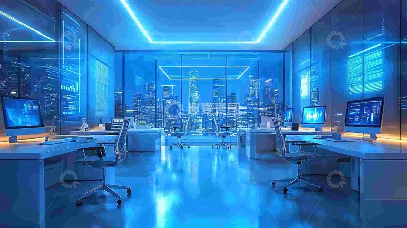高清大图下载【趣麦麦图】蓝色科技感办公室