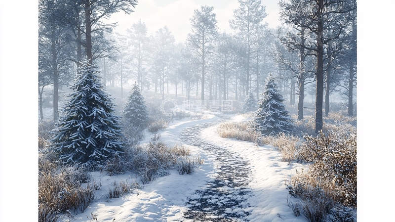 高清大图下载【趣麦麦图】冬季雪景森林小路