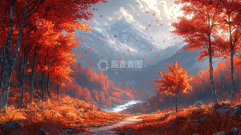 高清大图下载【趣麦麦图】秋日红叶山谷