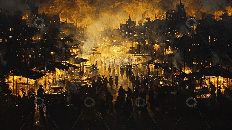 高清大图下载【趣麦麦图】火光冲天的城市废墟
