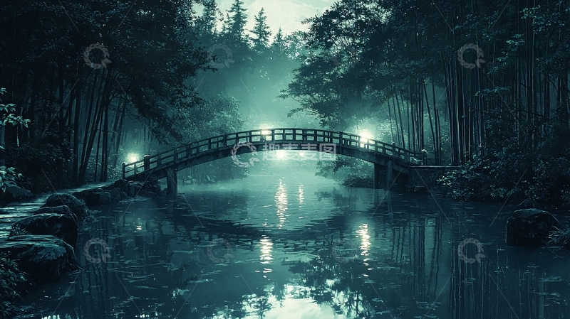 高清大图下载【趣麦麦图】雾气森林古桥