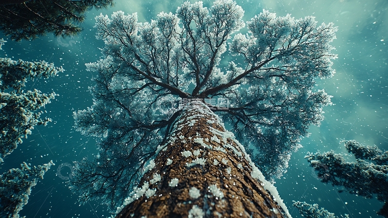 高清大图下载【趣麦麦图】冰雪覆盖的树木仰视