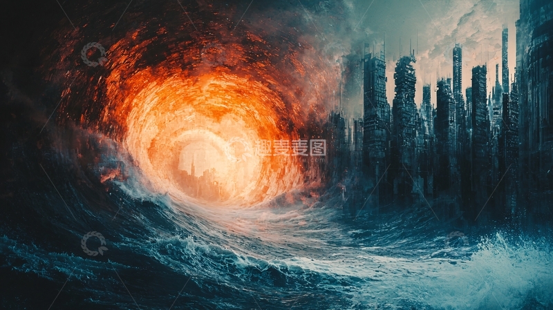 高清大图下载【趣麦麦图】火焰巨浪吞噬城市