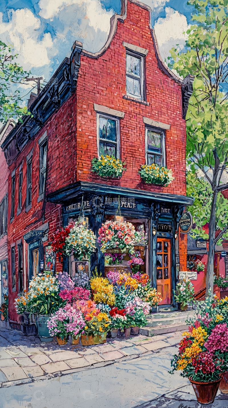 高清大图下载【趣麦麦图】红砖花店街景