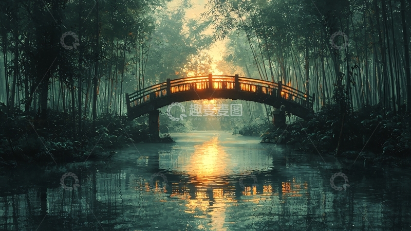 高清大图下载【趣麦麦图】清晨雾气小桥流水