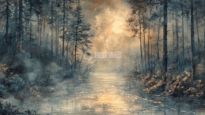 高清大图下载【趣麦麦图】森林中的河流