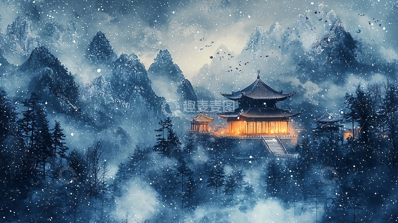 高清大图下载【趣麦麦图】雪山古寺