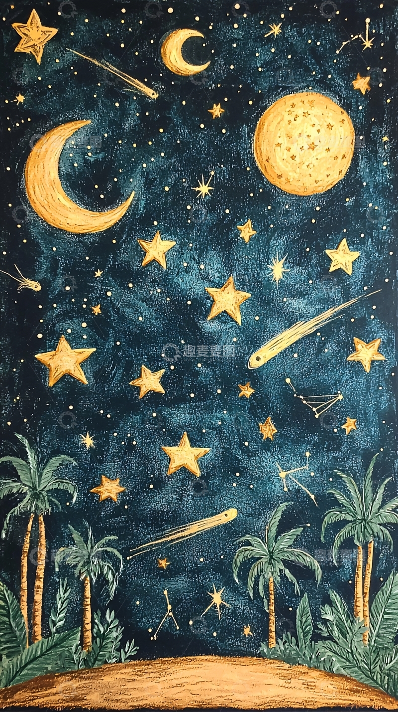 高清大图下载【趣麦麦图】星空椰树