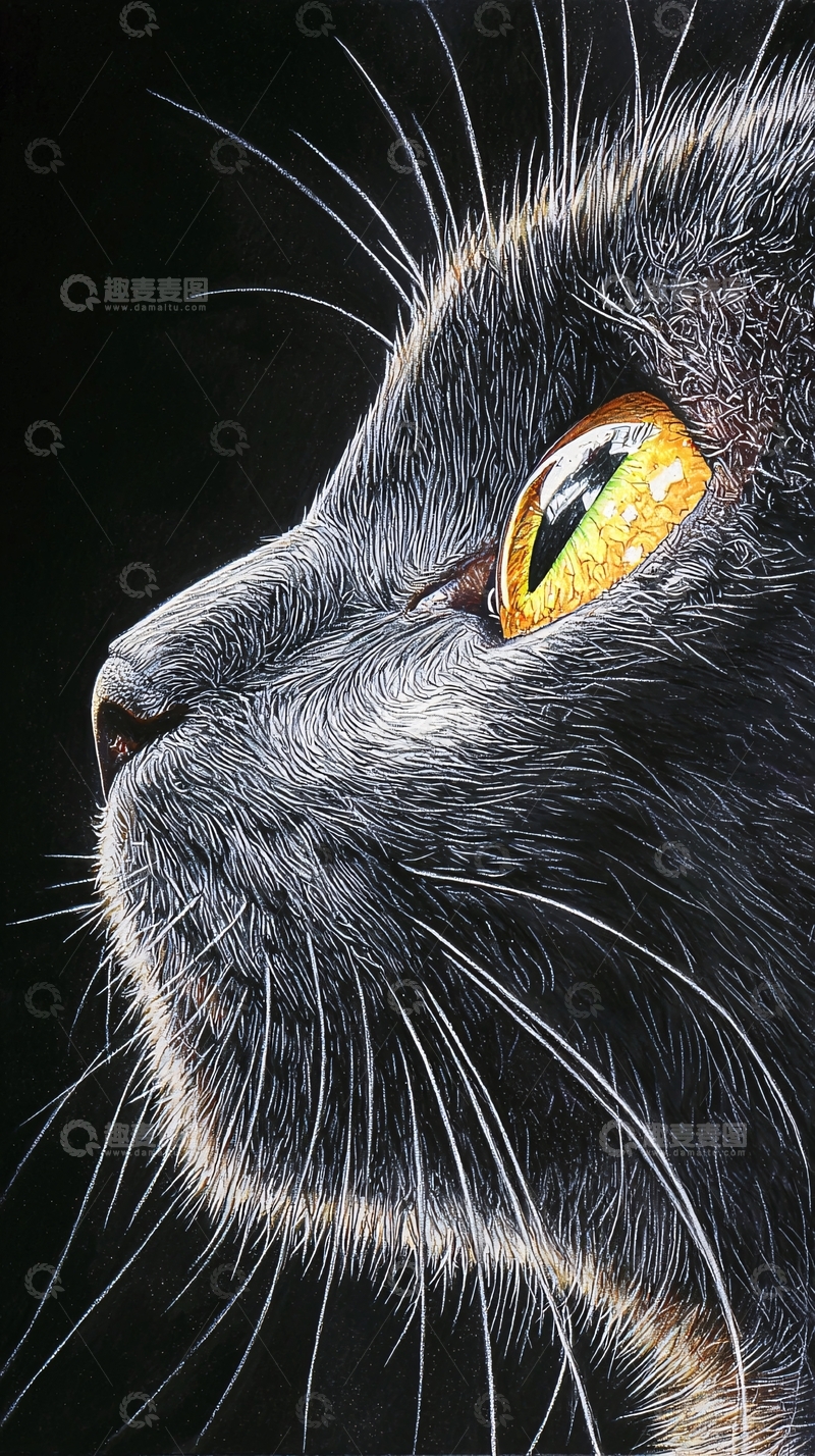 高清大图下载【趣麦麦图】黑猫侧脸特写