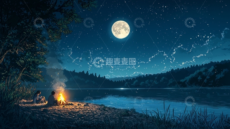 高清大图下载【趣麦麦图】篝火旁的夜空