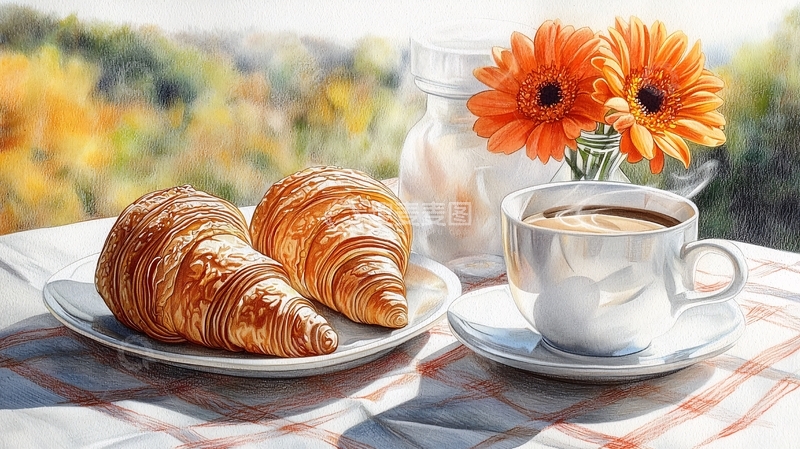 高清大图下载【趣麦麦图】阳光下的法式早餐