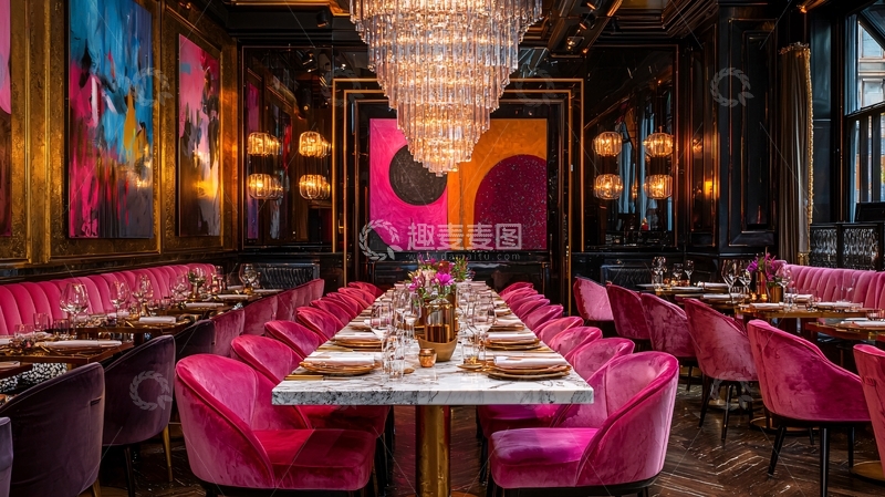 高清大图下载【趣麦麦图】奢华餐厅粉色座椅