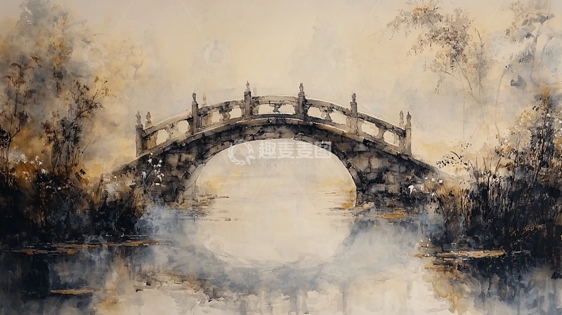高清大图下载【趣麦麦图】水墨画古桥