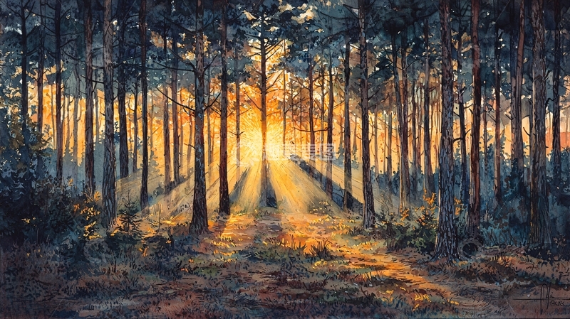 高清大图下载【趣麦麦图】森林日出