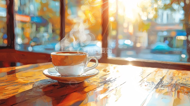 高清大图下载【趣麦麦图】清晨咖啡店阳光透过窗户