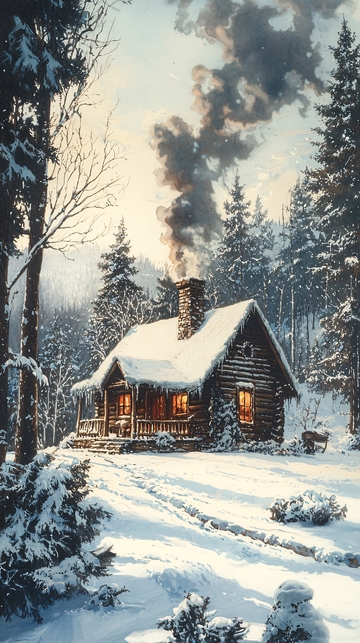 冬日雪景木屋