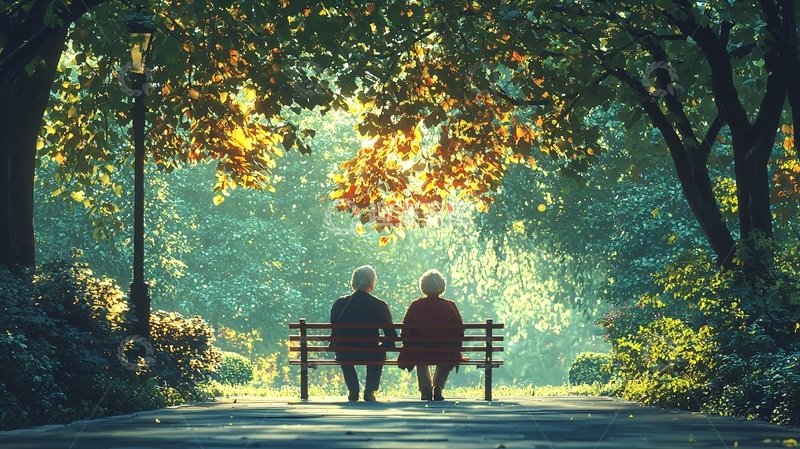 高清大图下载【趣麦麦图】公园长椅上的老夫妇背影