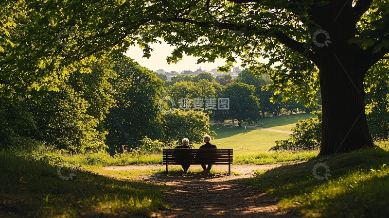 高清大图下载【趣麦麦图】公园长椅上的老年夫妇