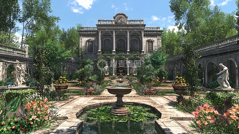 高清大图下载【趣麦麦图】法式庄园庭院风景