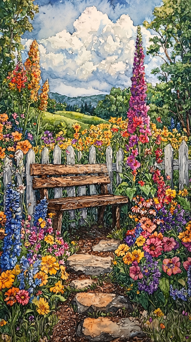 高清大图下载【趣麦麦图】水彩田园风光画