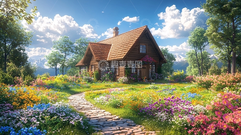 高清大图下载【趣麦麦图】阳光下的木屋