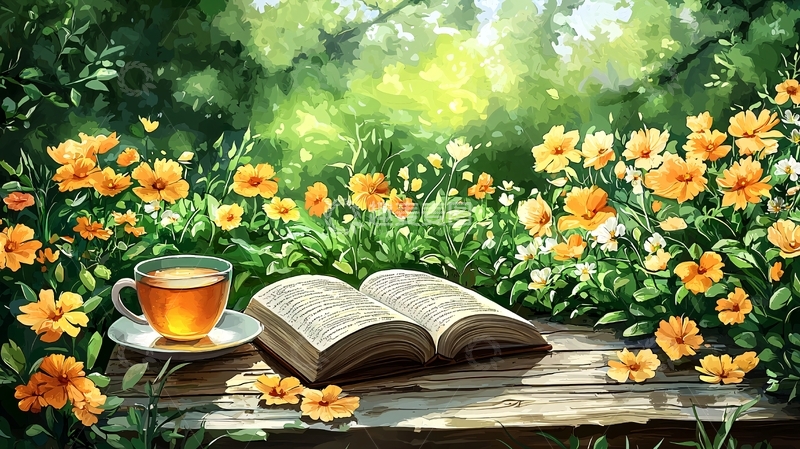 高清大图下载【趣麦麦图】阳光下的花园阅读